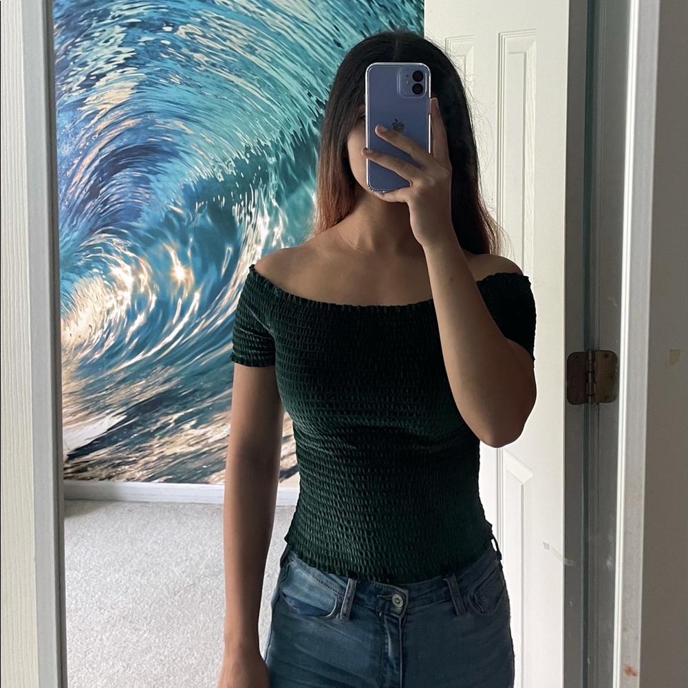 F21 Green Off-the-shoulder Top
